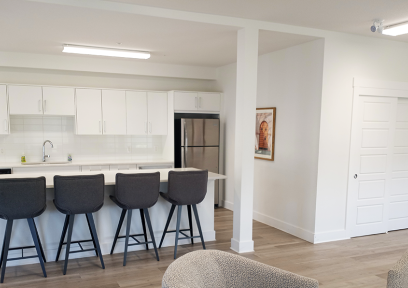 A modern white meeting space.